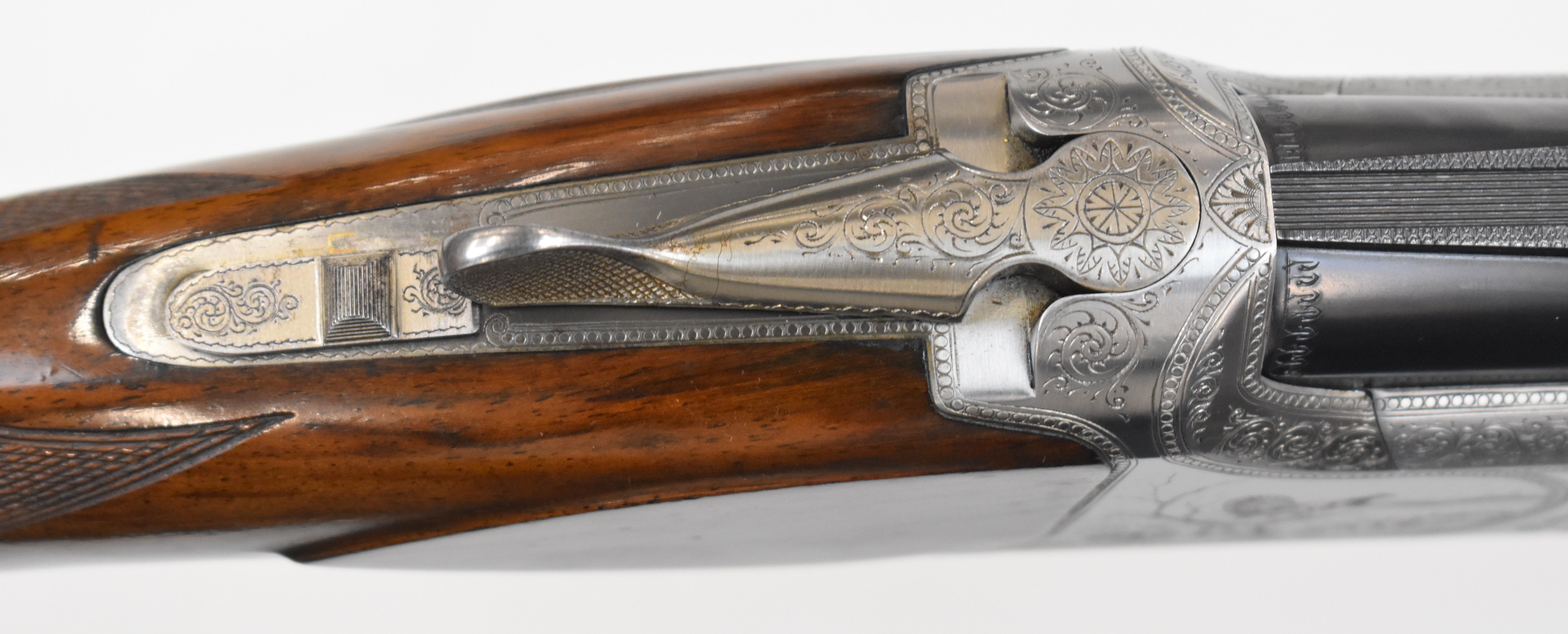 Browning B2 12 bore over and under shotgun with engraved scenes of birds to the locks and underside, - Image 8 of 12