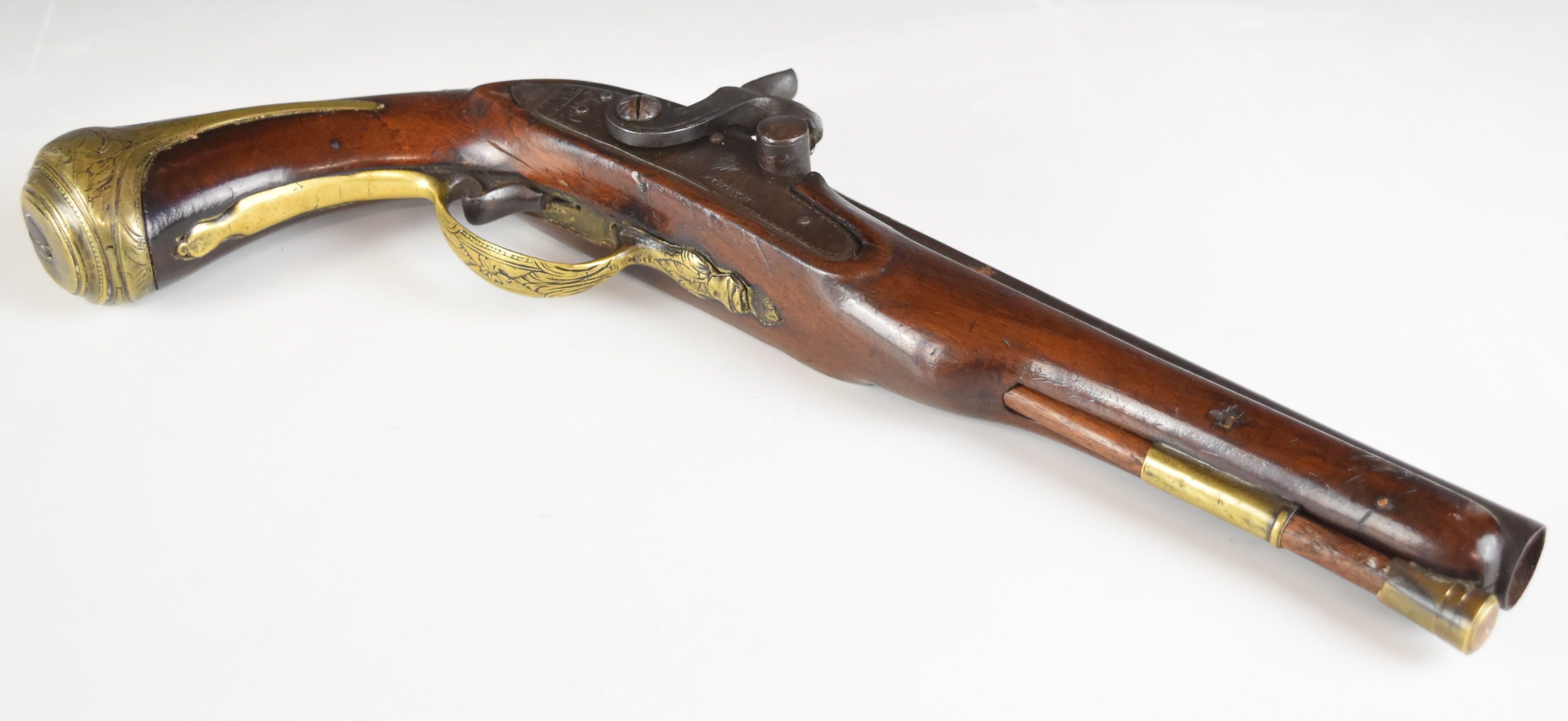 Griffiths percussion converted from flintlock hammer action pistol with named and engraved lock, - Image 4 of 13