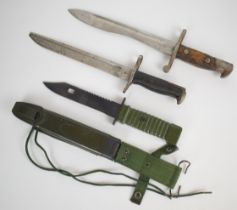 Two bayonets comprising an American M1 knife bayonet for Garand rifle with good stamps to ricasso