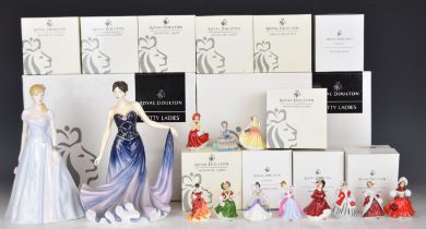 Thirteen Royal Doulton figurines comprising Catherine, Charlotte and eleven miniature ladies,