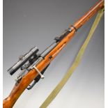 Russian Mosin-Nagant 7.62mm bolt-action rifle with telescopic scope marked '91/30 No. A-108853',