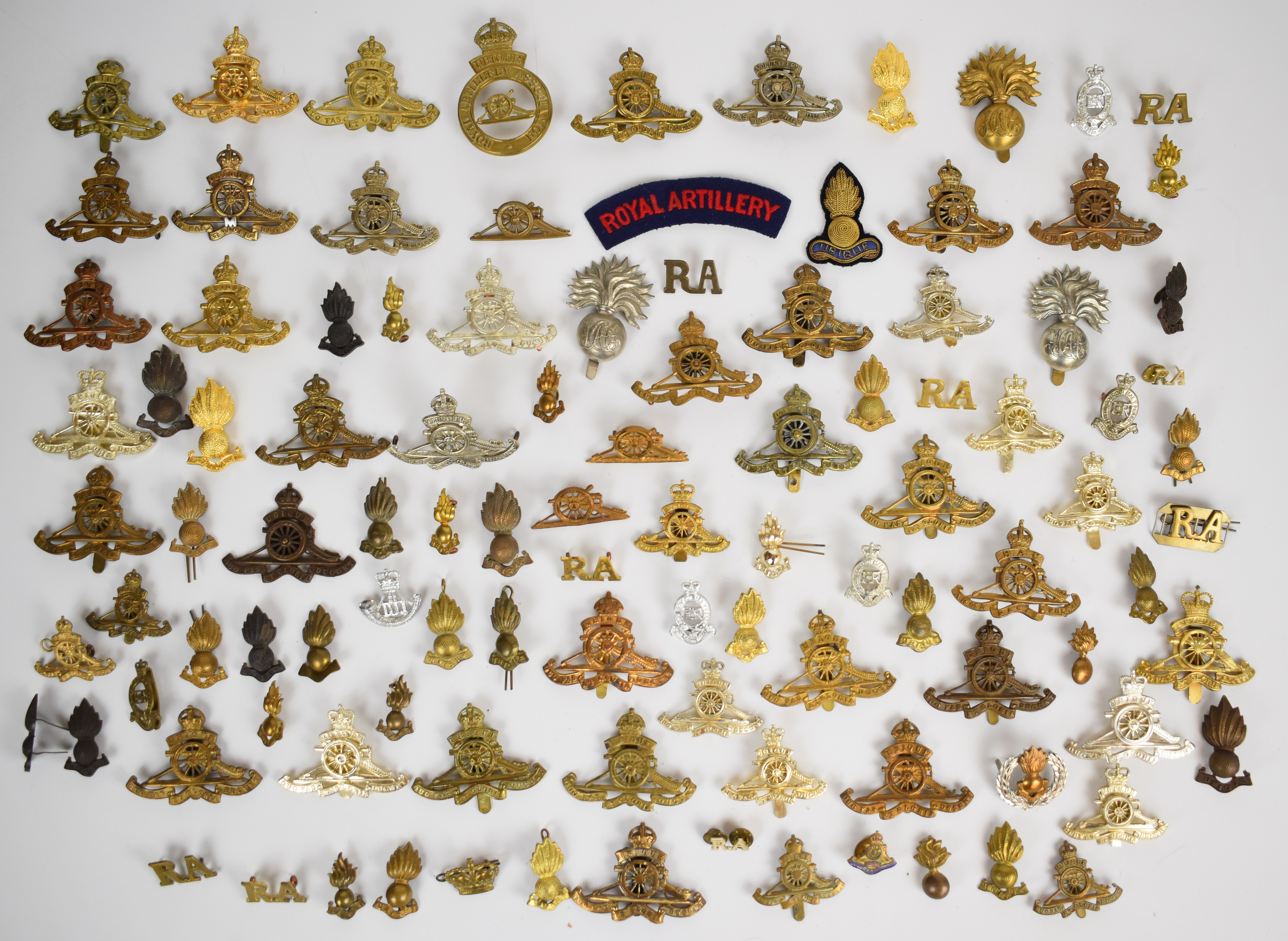 Large collection of approximately 100 Royal Artillery badges including Militia, Volunteer and