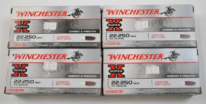 Eighty .22-250 Winchester Super X rifle cartridges, all in original boxes. PLEASE NOTE THAT A