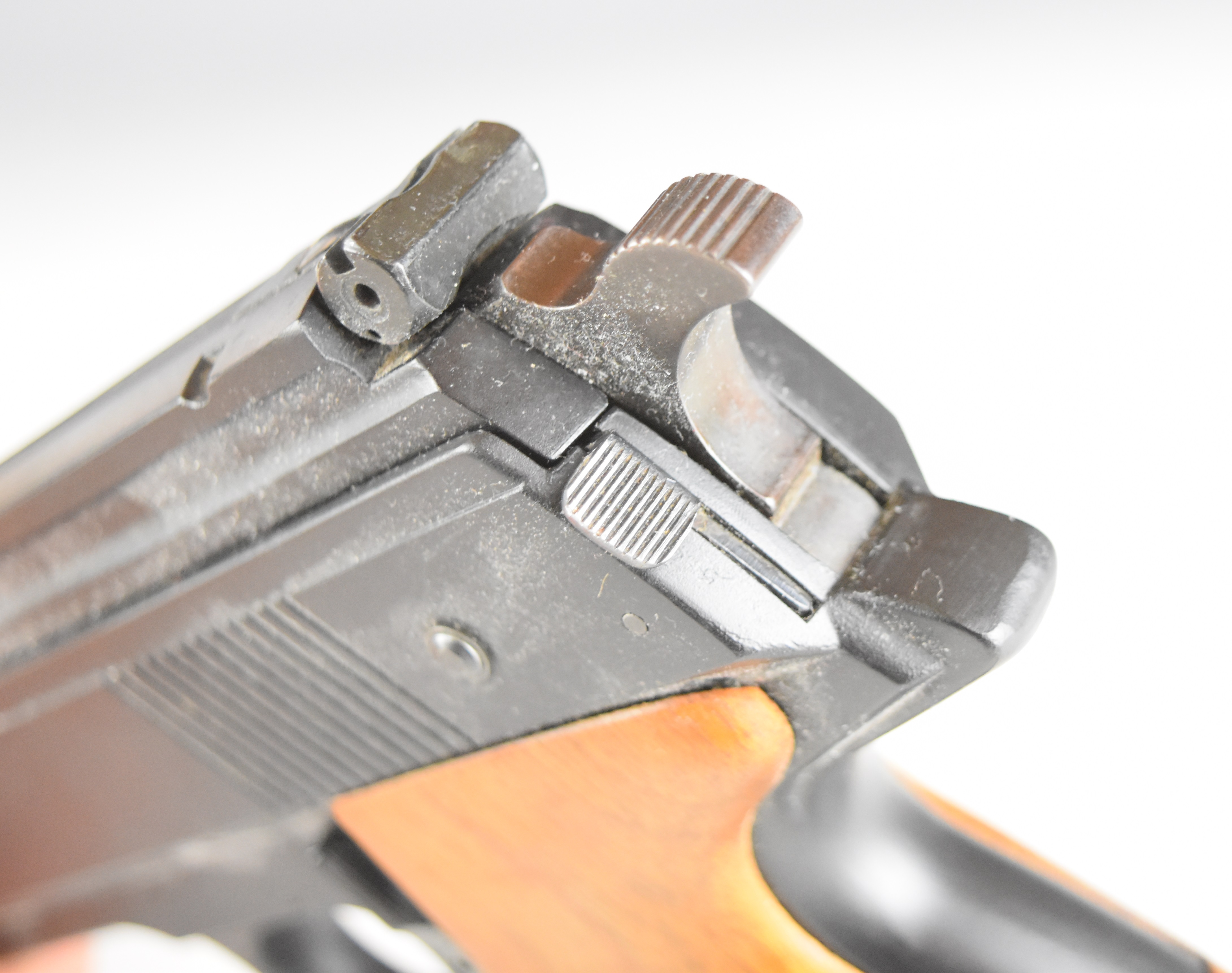 Weihrauch HW75 .177 air pistol with shaped and textured wooden grips and adjustable sights and - Image 8 of 12