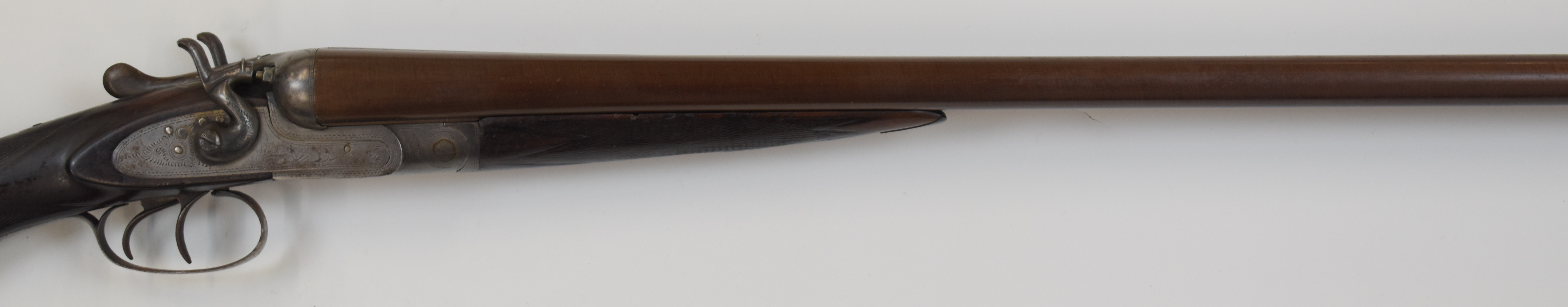 Skimin & Wood 12 bore side by side hammer action shotgun with engraved scenes of birds to the locks, - Image 12 of 12