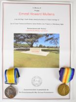South Africa WW1 killed in action medal pair comprising War Medal and Victory Medal, named to Pte
