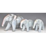 Three Indian Gwalior pottery elephant figures, tallest 19cm