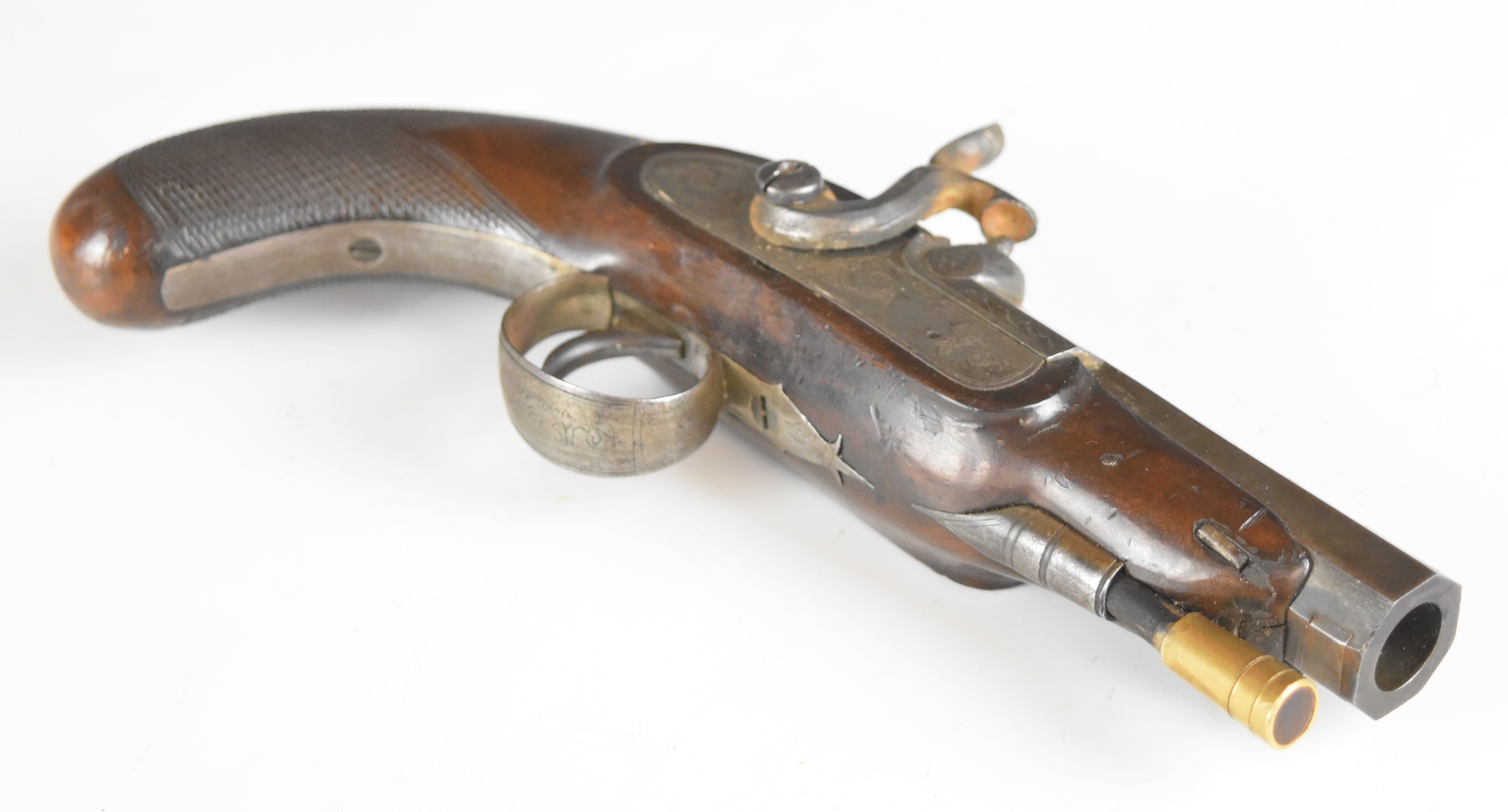 Bentley of London 36 bore percussion hammer action coat pistol with engraved lock, hammer, trigger - Image 4 of 10