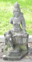 Lava stone sculpture of a seated deity, from the Borobadur temple area, Java, Indonesia, height