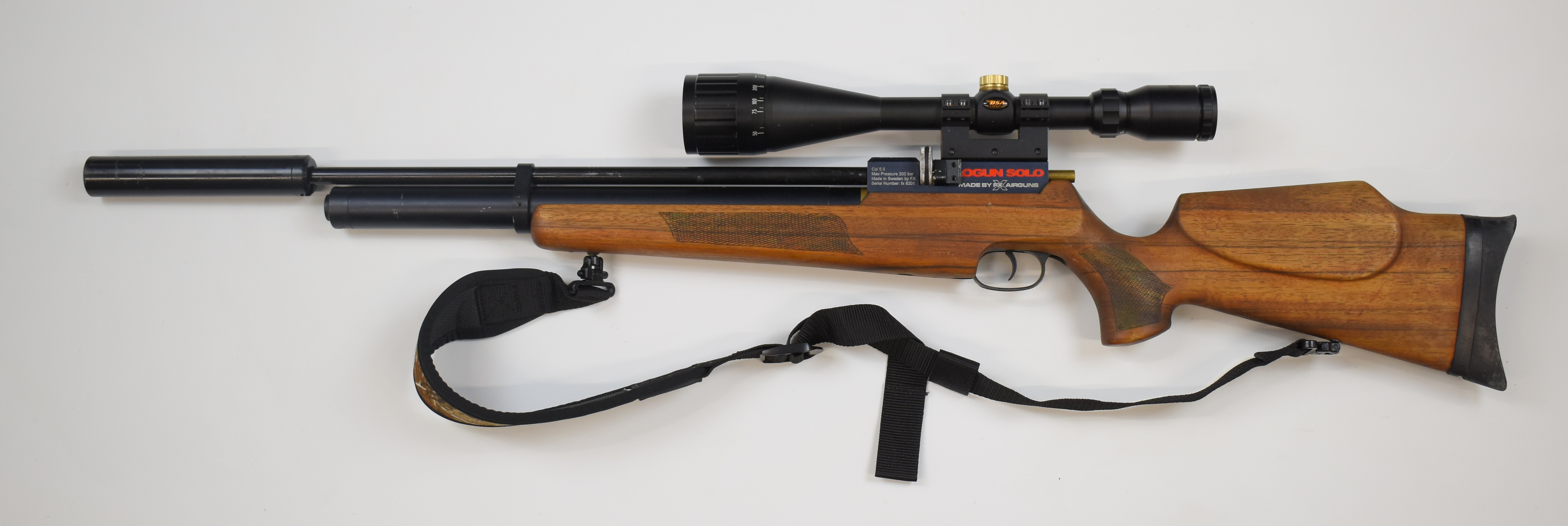 FX Logun Solo .22 PCP air rifle with chequered semi-pistol grip and forend, raised cheek piece, - Image 6 of 10