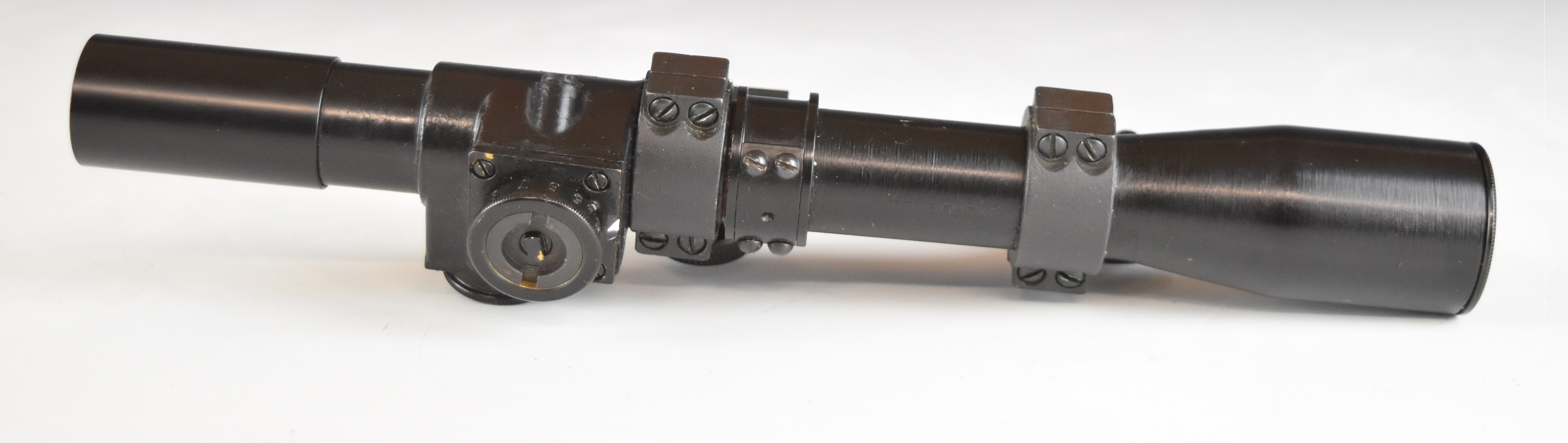 Lee Enfield No 32 Mk I adjustable sniper rifle scope with mount and fixings, stamped 'Tel.