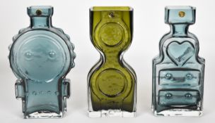 Three Helena Tynell for Riihimaen Lasi Riihimaki glass vases comprising Piironki Chest of Drawers,