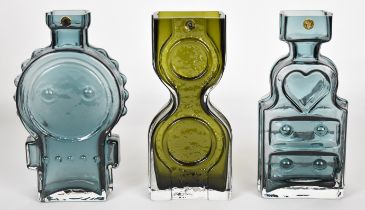 Three Helena Tynell for Riihimaen Lasi Riihimaki glass vases comprising Piironki Chest of Drawers,