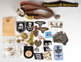 German WW2 and reproduction items including RAF cap badge, belt etc