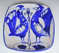 Alan Caiger Smith (1930-2020) studio pottery charger decorated with two cockerels, signed verso,
