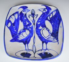 Alan Caiger Smith (1930-2020) studio pottery charger decorated with two cockerels, signed verso,