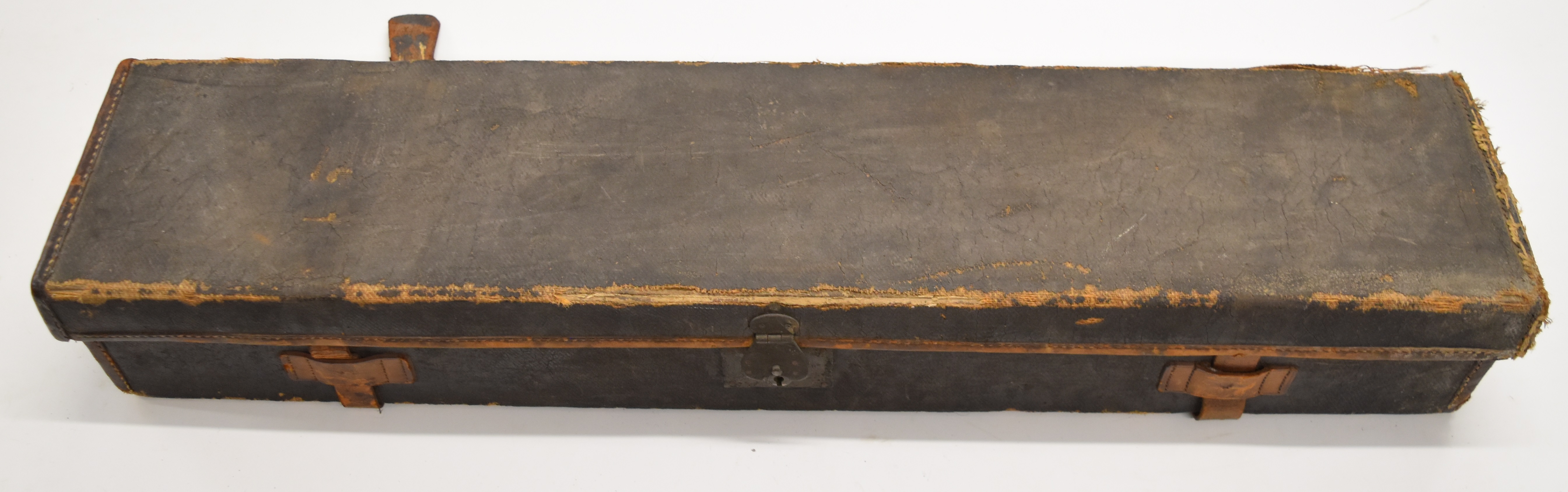 Vintage two tier leather bound gun case with fitted interior and hinged accessory tray, 84 x 19 x - Image 3 of 3