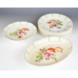 Wedgwood dessert set with relief moulded basket weave surround and floral decoration, comprising