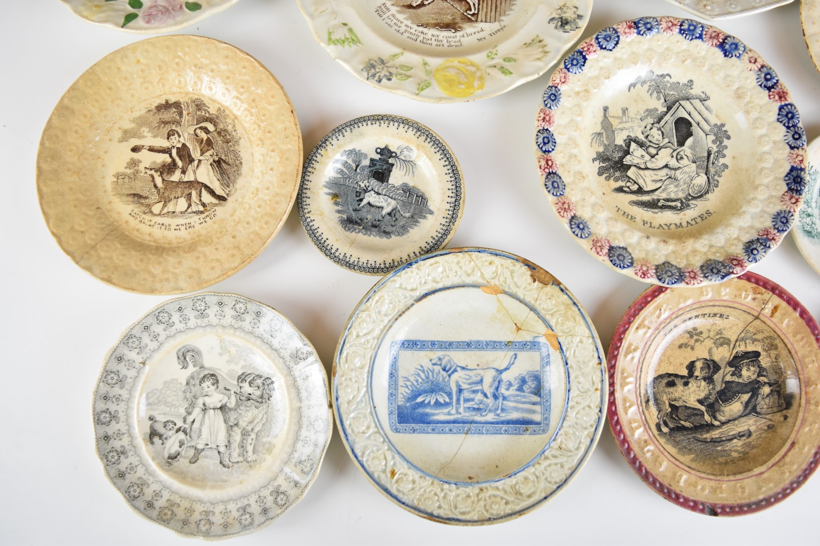 19thC nursery ware plates, mostly featuring dogs / children including The Pet, A Presant, Juvenile - Image 3 of 7
