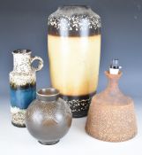 Collection of West German / mid century modern vases, lamps, etc, tallest 45cm