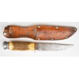 German Solingen Emil Voos 'Bowie' hunting knife with horn or similar grip, maker's mark to
