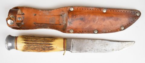 German Solingen Emil Voos 'Bowie' hunting knife with horn or similar grip, maker's mark to