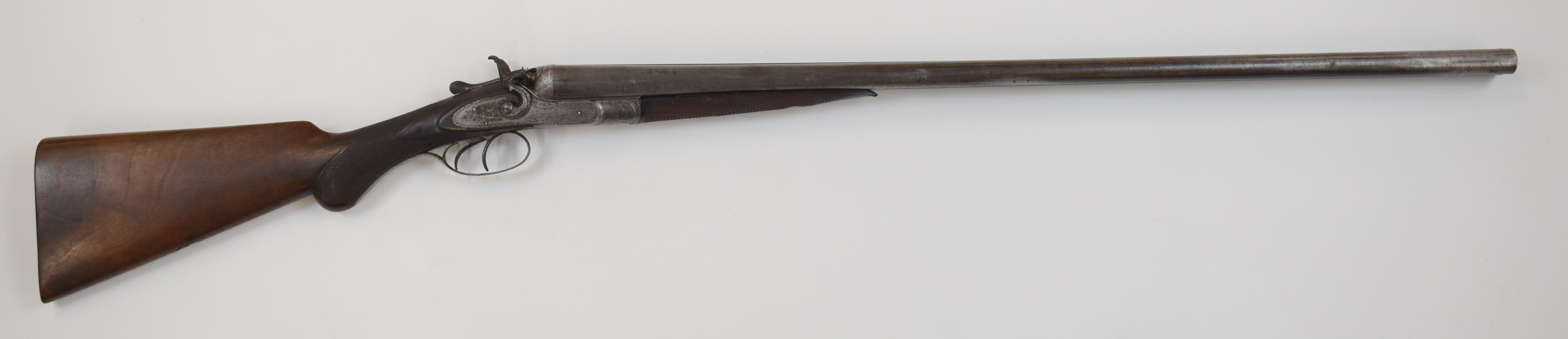 George Edward Lewis 12 bore side by side hammer action shotgun with named and engraved locks, - Image 2 of 13