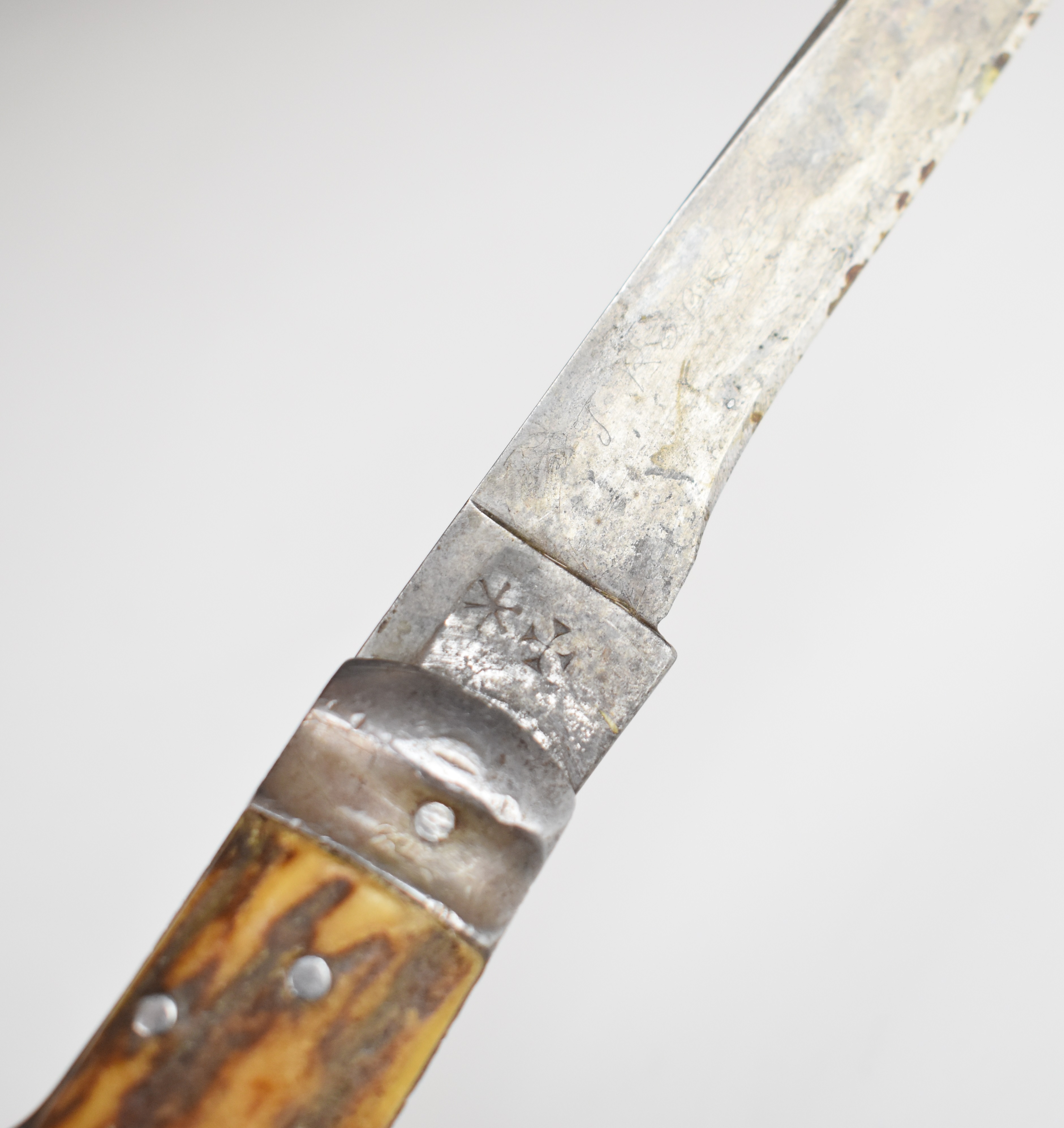 Joseph Rogers & Sons hunting knife with stags antler handle and 11cm blade stamped 'Joseph - Image 8 of 10