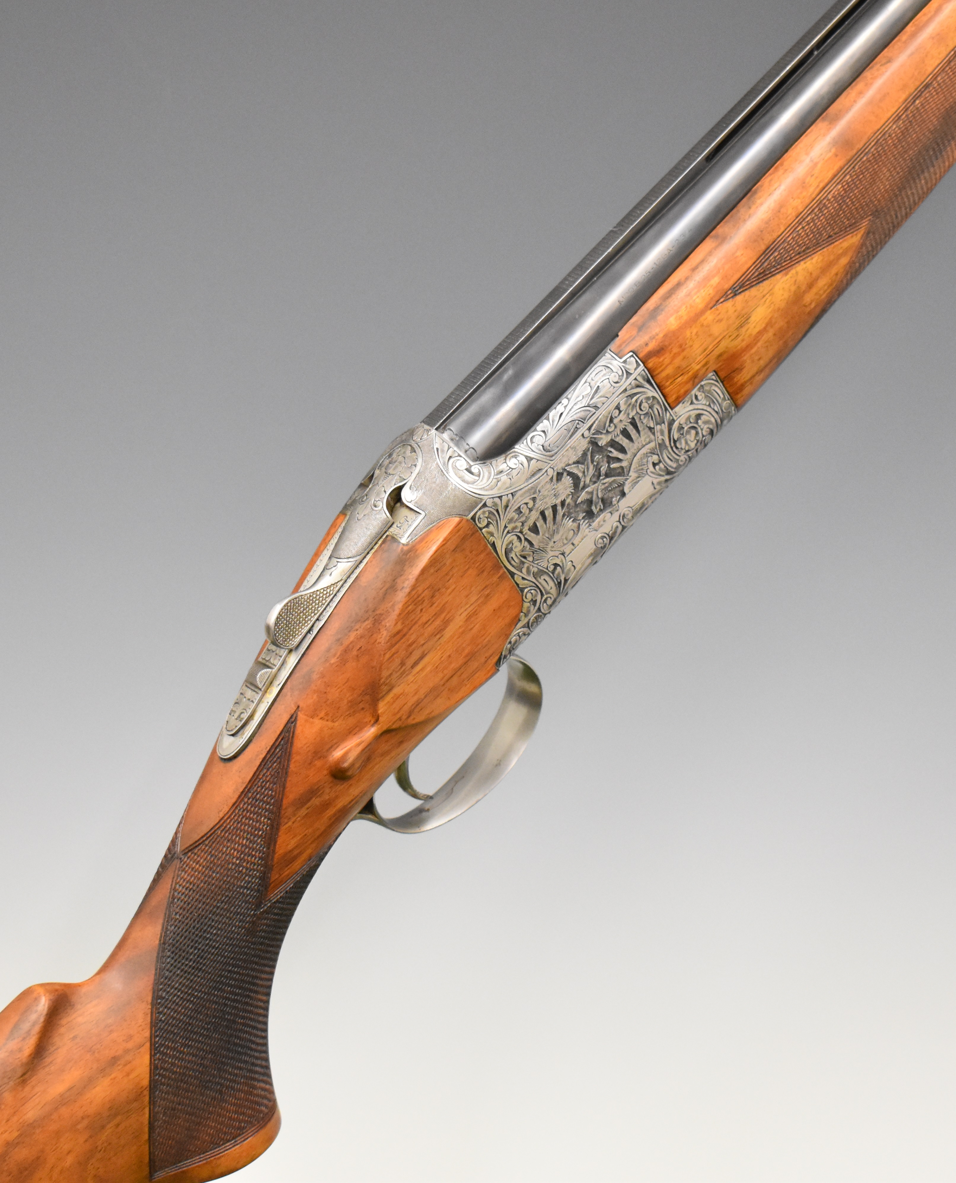 Browning B25 Diana 12 bore over and under ejector shotgun with Pierre Lallemand engraved scenes of