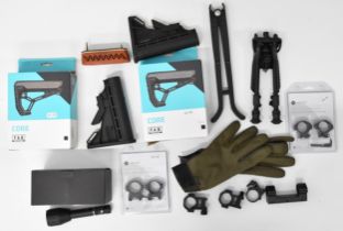 A collection of shotgun and rifle gun parts and accessories including Infiray External IR