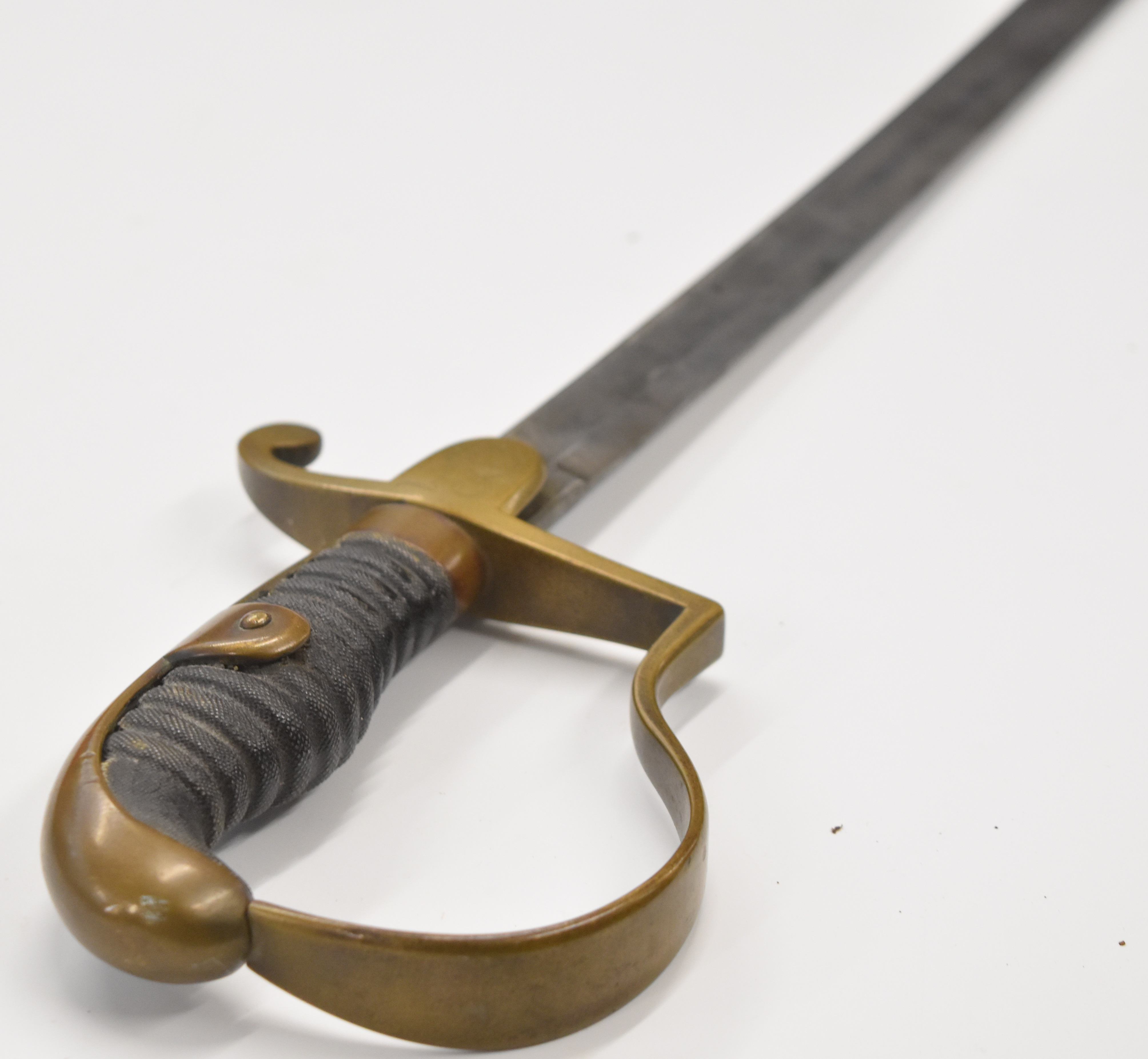 Prussian Artillery Officer's sword with stirrup hilt, shagreen grip, 80cm decorated blade and - Image 5 of 11