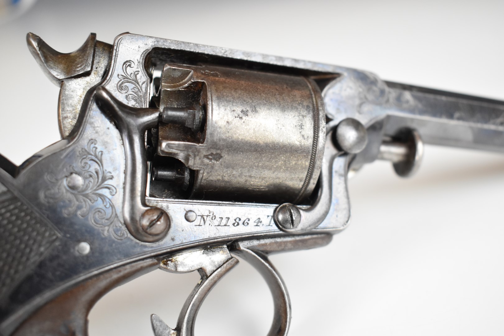 William Tranter's Patent 120 bore five-shot double-action revolver with engraved trigger guard, - Image 14 of 19