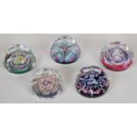 Five various Whitefriars millefiori glass paperweights including two Queen Elizabeth Silver Jubilee,