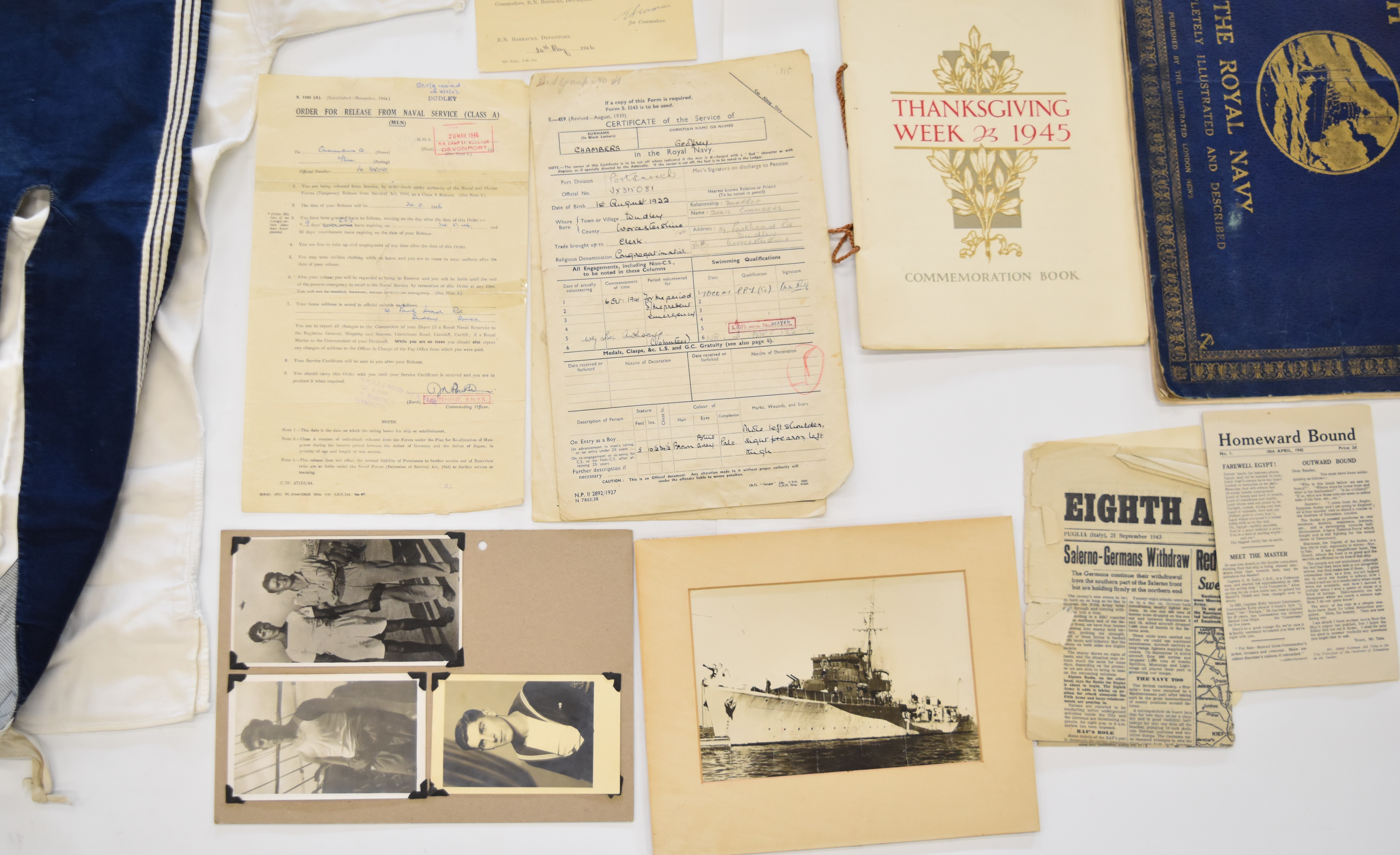 WW2 Royal Navy interest ephemera and documentation for Geoffrey Chambers including Certificate of - Image 6 of 8