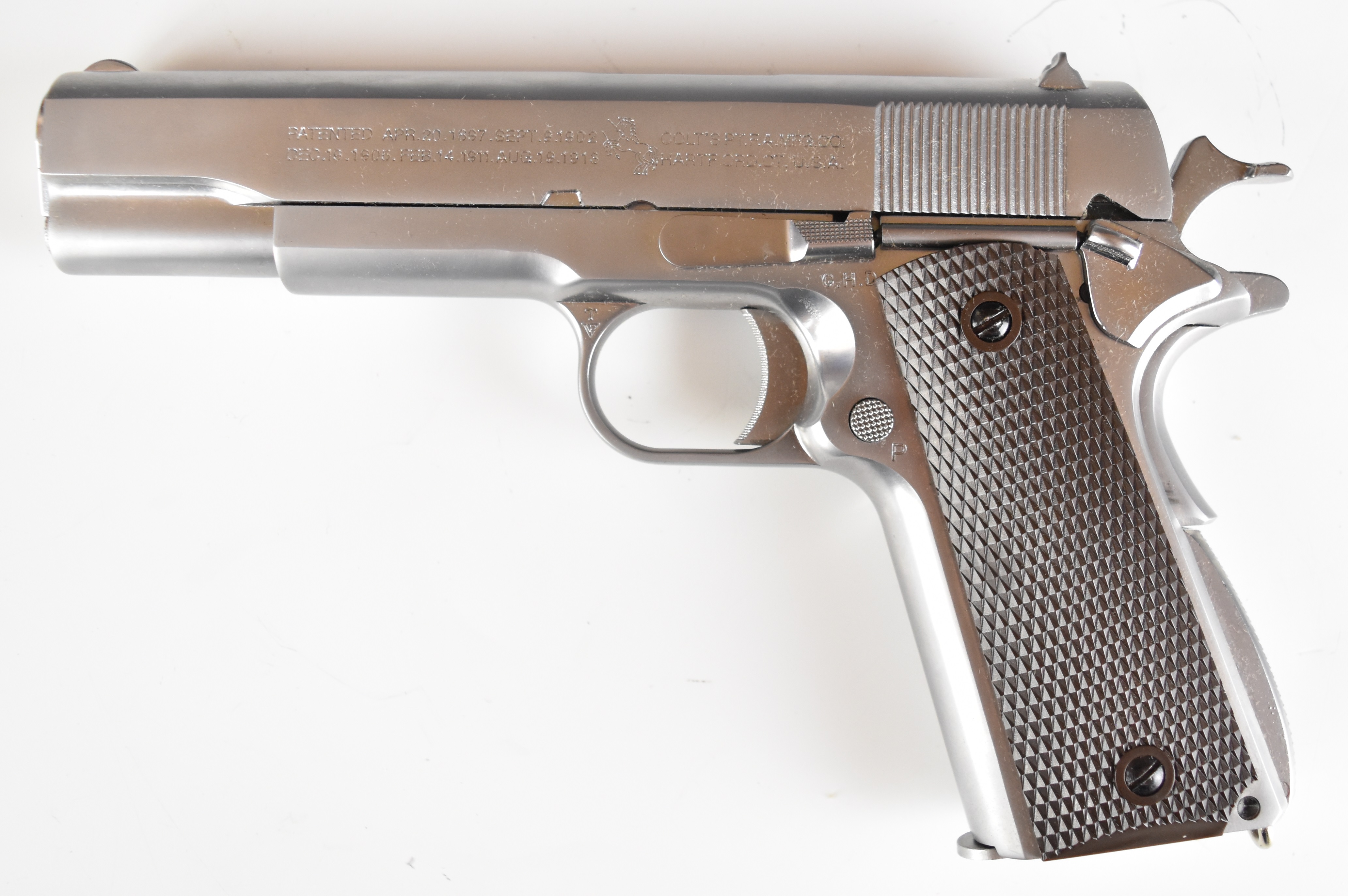 Cybergun Colt 1911 6mm CO2 airsoft pistol with chequered faux wooden grips, multi-shot magazine - Image 3 of 16