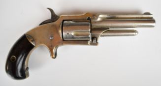 J M Marlin No 82 Standard .32 rimfire five-shot single-action revolver with nickel plated frame,
