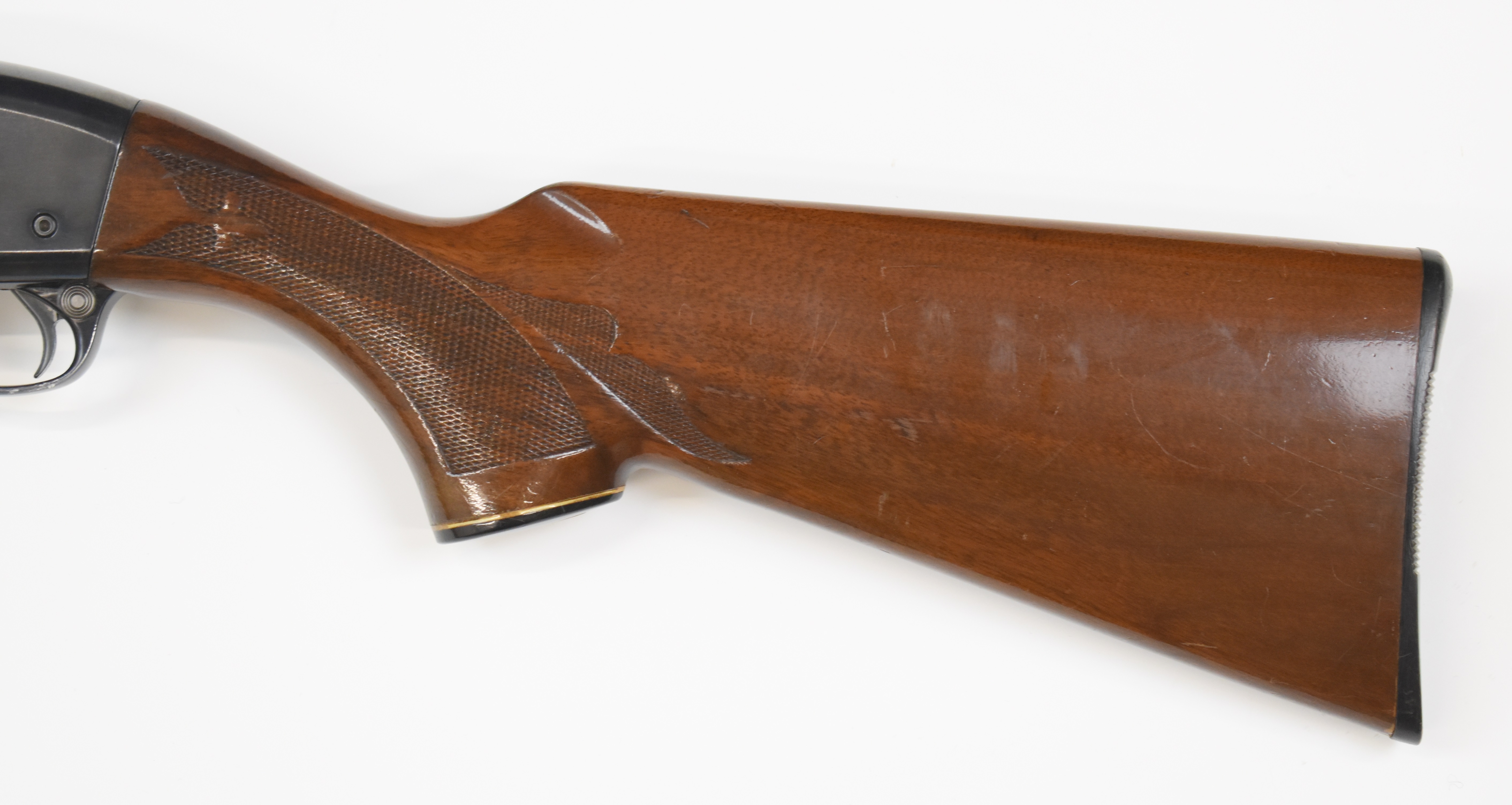 Remington Model 1100 12 bore 3-shot semi-automatic shotgun with ornately carved and chequered semi- - Image 7 of 10