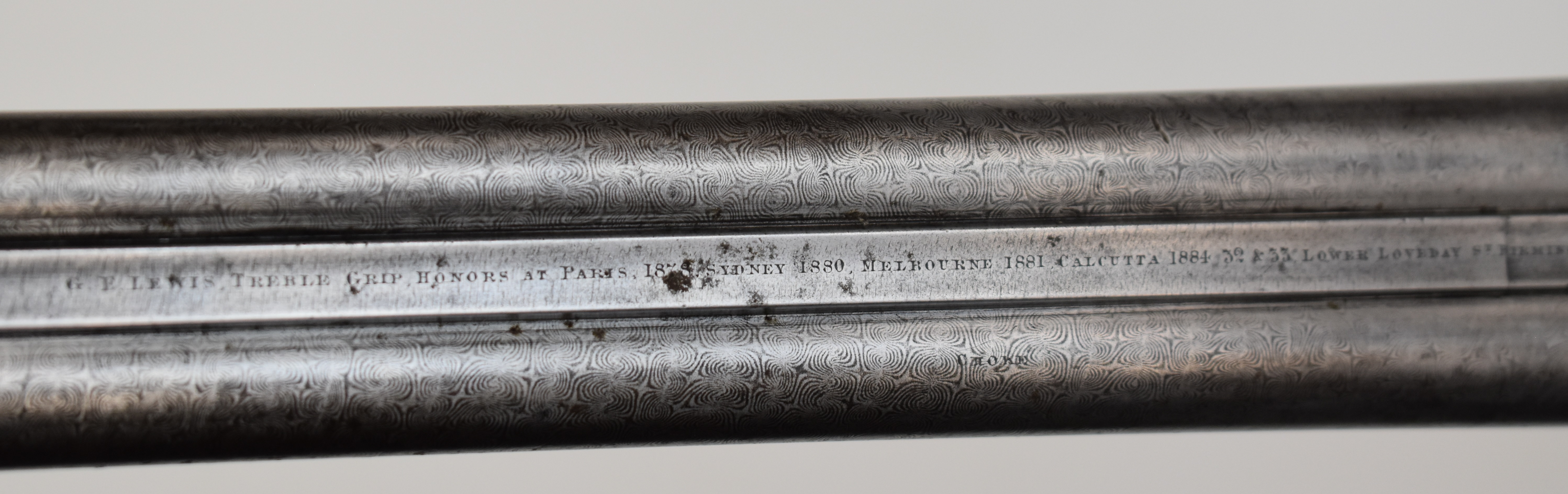 George Edward Lewis 12 bore side by side hammer action shotgun with named and engraved locks, - Image 9 of 13