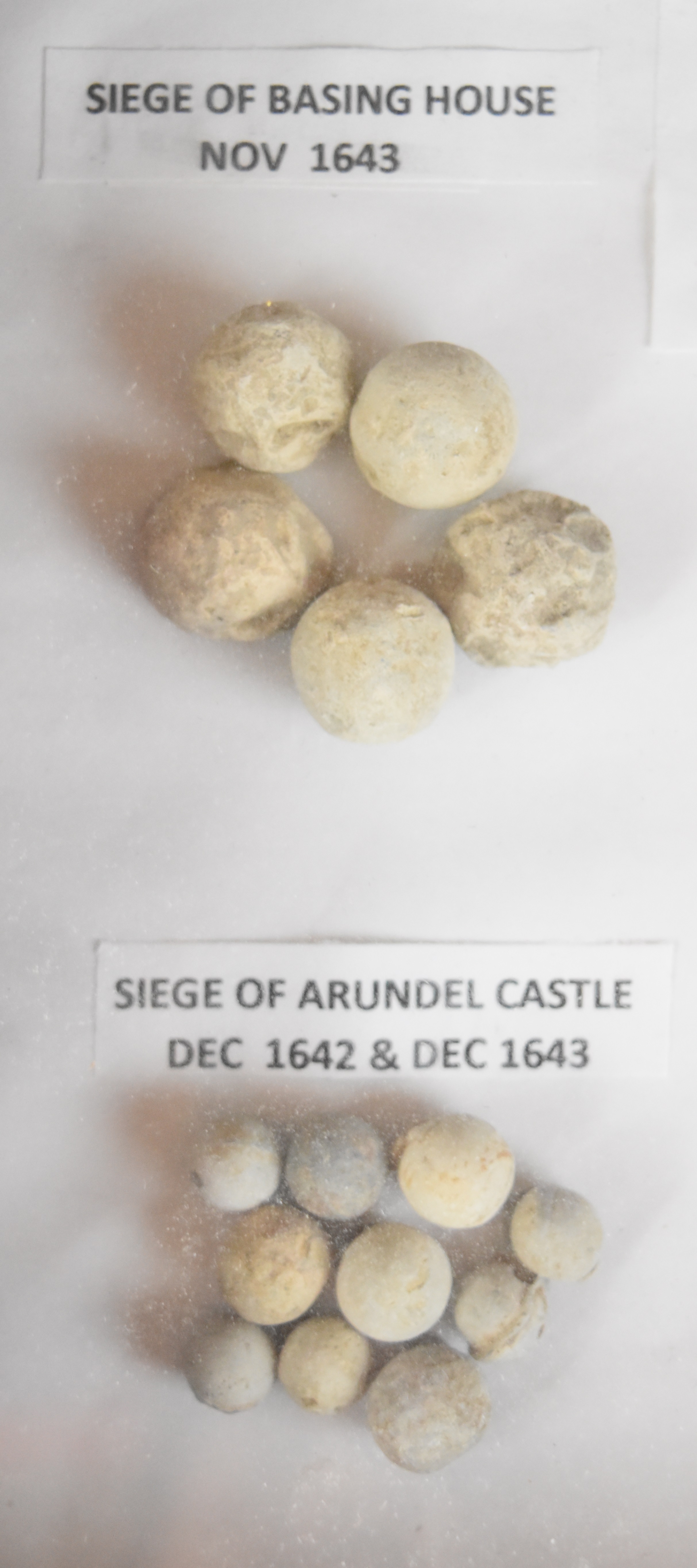 Mounted display of English Civil War musket balls comprising Siege of Basing House, Battle of - Image 3 of 4