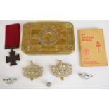 WW1 Princess Mary Christmas tin, together with four Gloucestershire Regiment badges, copy VC