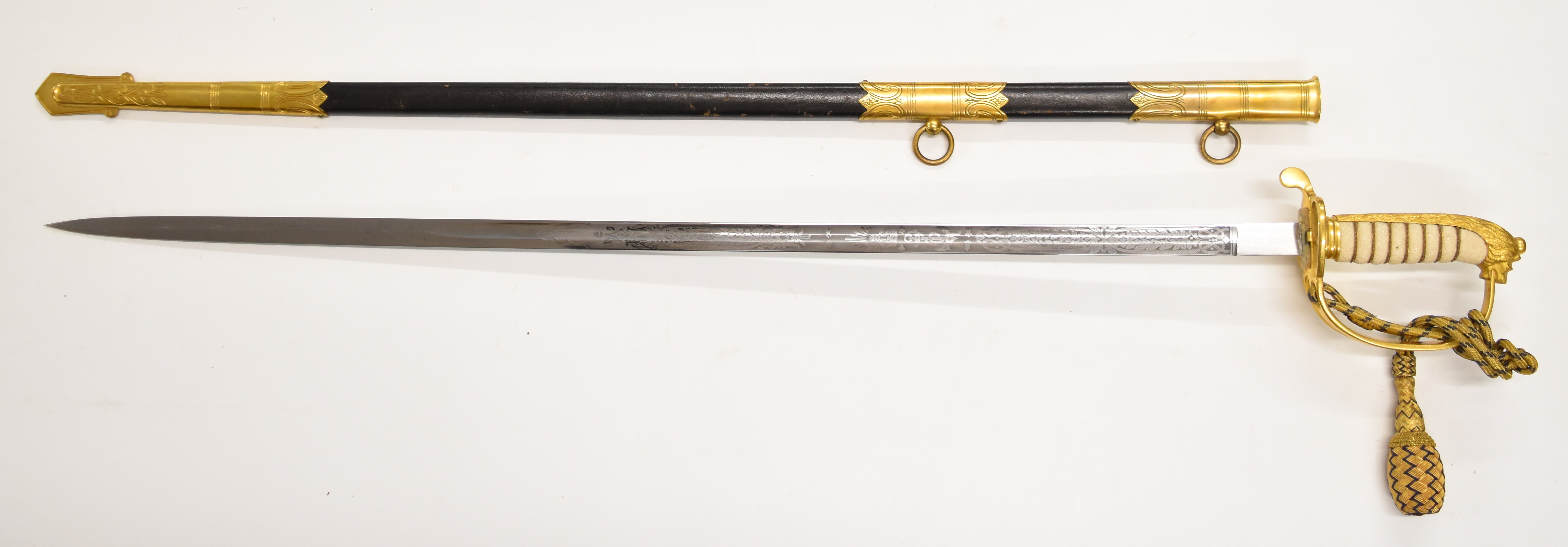 Royal Navy 1827 pattern officer's dress sword with lion head pommel, folding guard, fouled anchor - Image 2 of 10