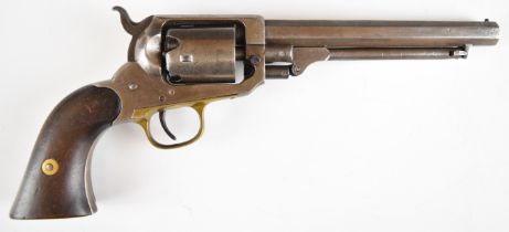 Whitney of Newhaven .36 5-shot single action percussion revolver with brass trigger guard, wooden