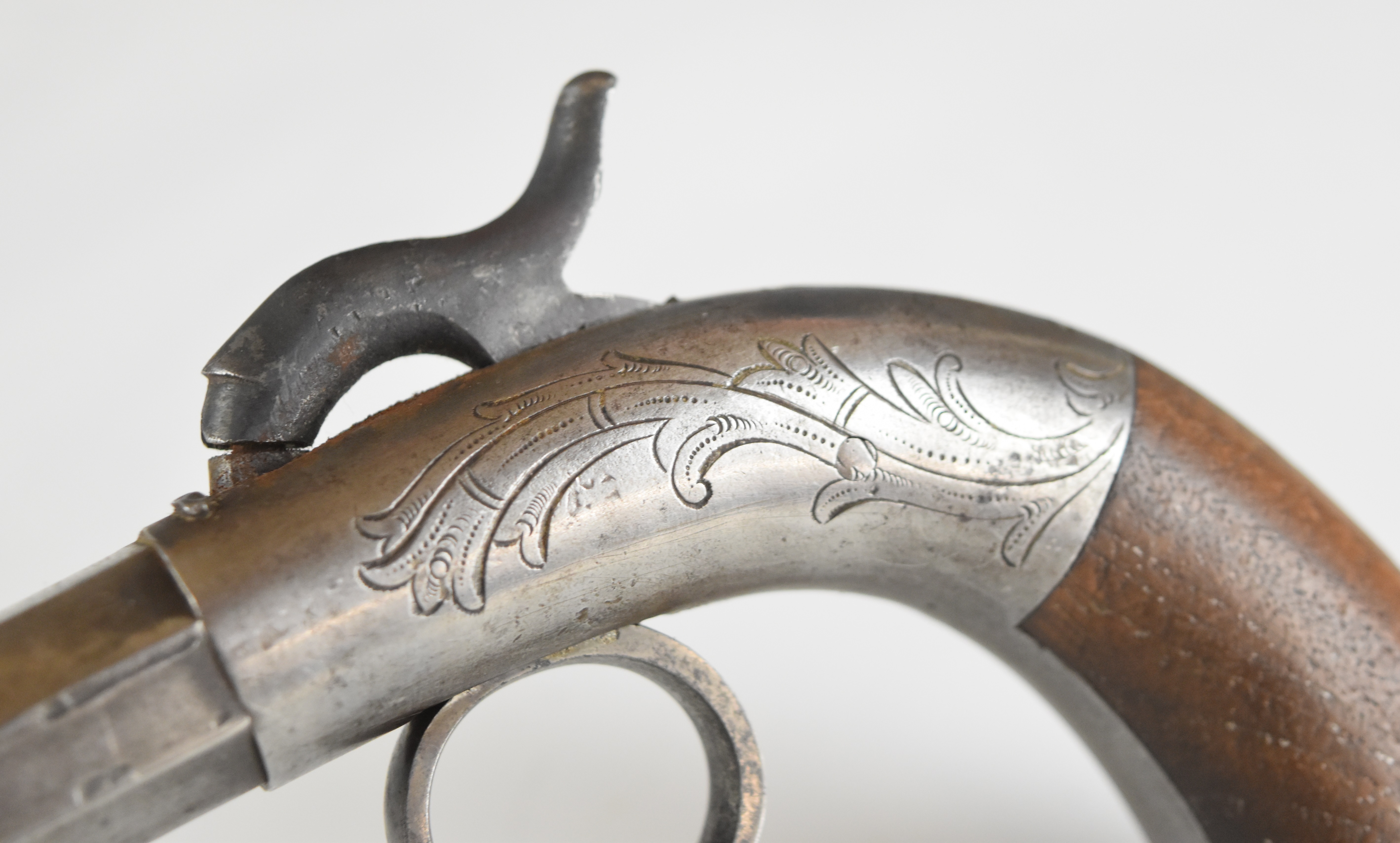 American or similar percussion hammer action bootleg pistol with engraved lock, ring trigger, wooden - Image 9 of 12