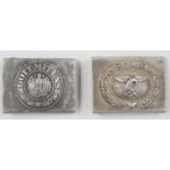 Two German WW2 Nazi Third Reich belt buckles, one Luftwaffe the other 'Gott Mit Uns' stamped N&M