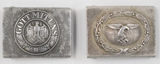 Two German WW2 Nazi Third Reich belt buckles, one Luftwaffe the other 'Gott Mit Uns' stamped N&M