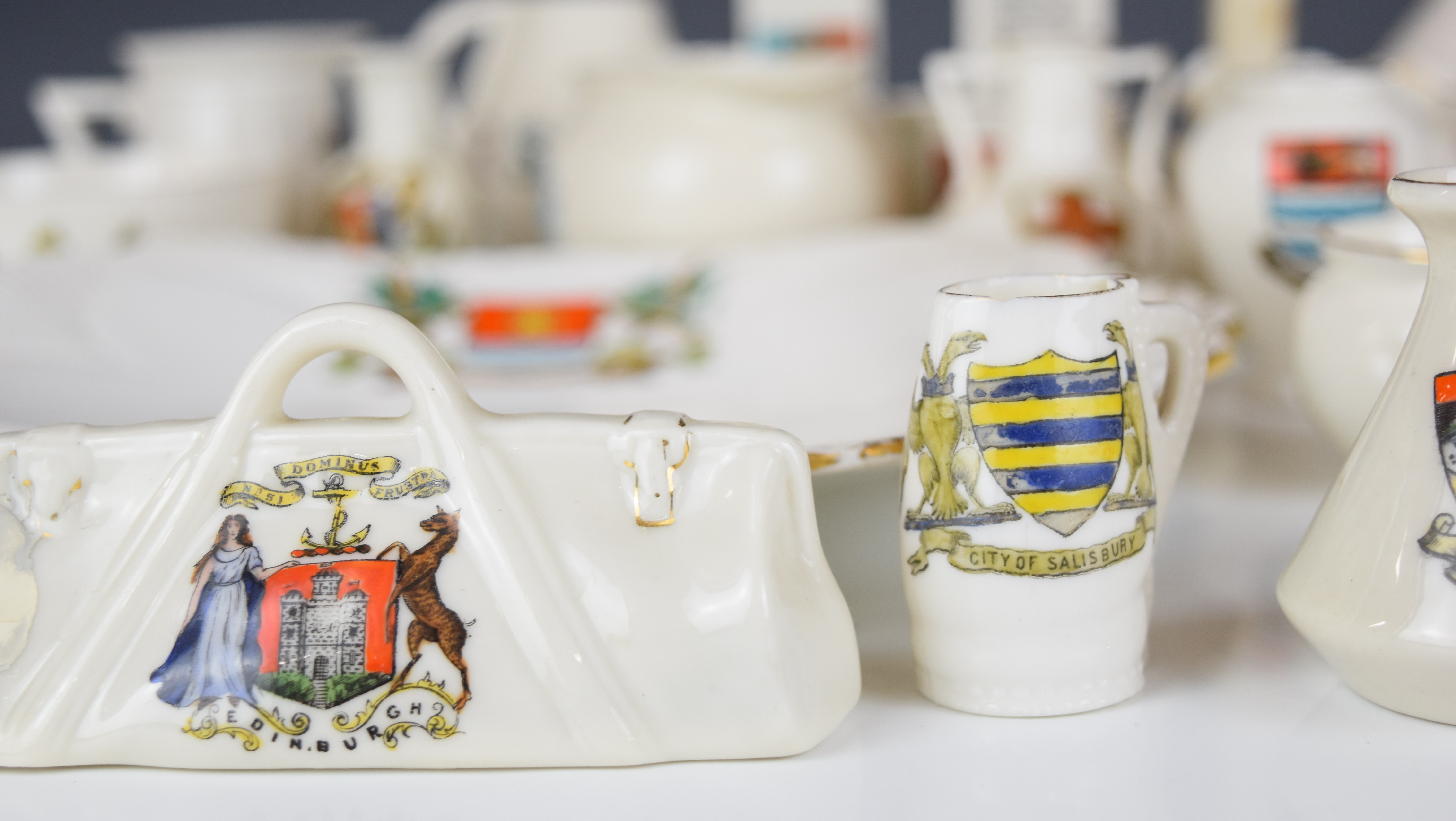 Goss, Shelley and Carlton crested ware including Southend dice, Chepstow clock, Gloucester jug, - Image 2 of 9