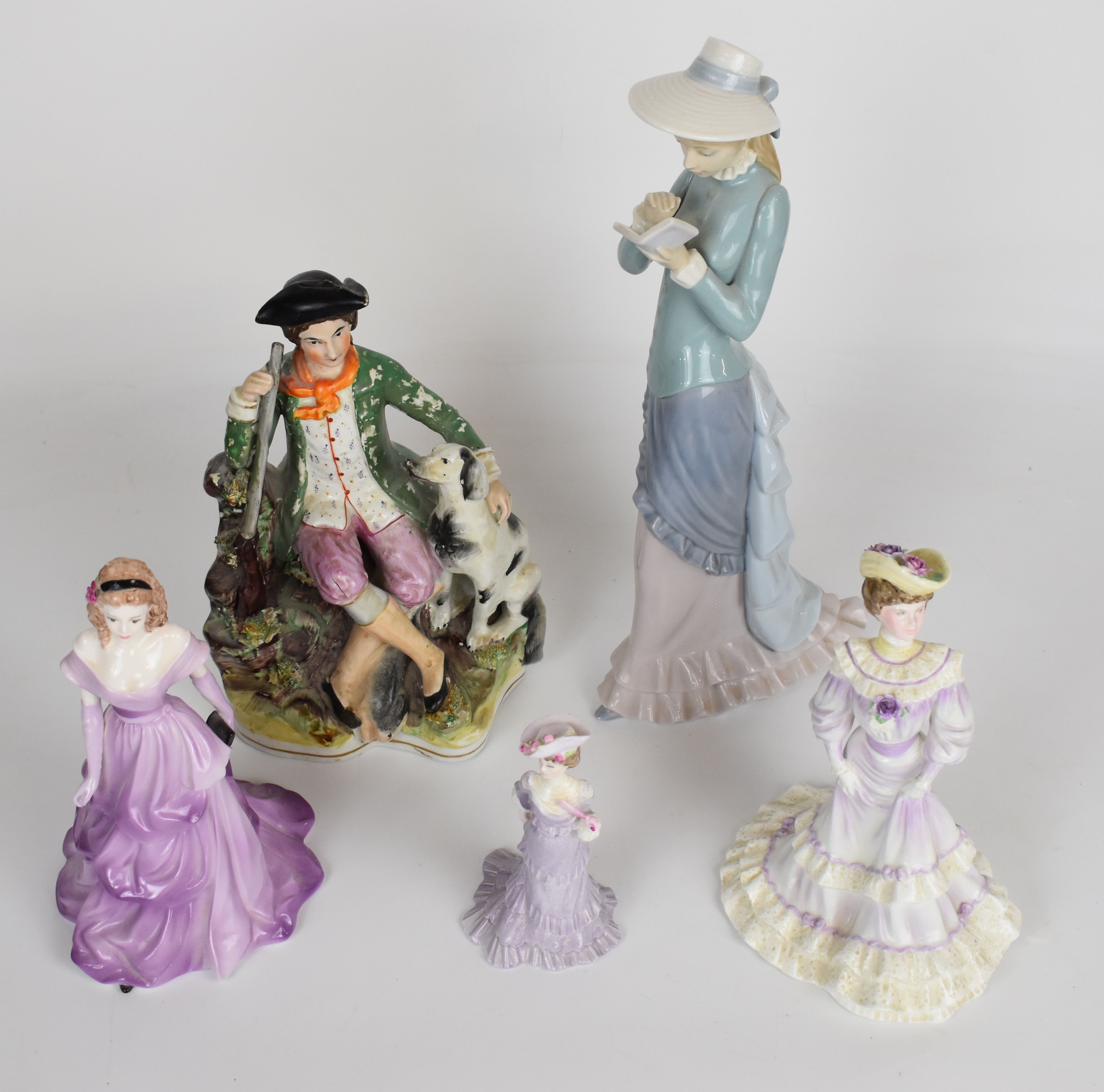 Lladro figurine of a girl reading, Staffordshire figure of a man with gun and dog and Coalport - Image 7 of 12