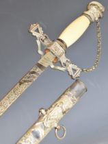 Knight's Templar sword with knight's helmet pommel, decorative cross guard, J H Ferd Hahn, Baltimore