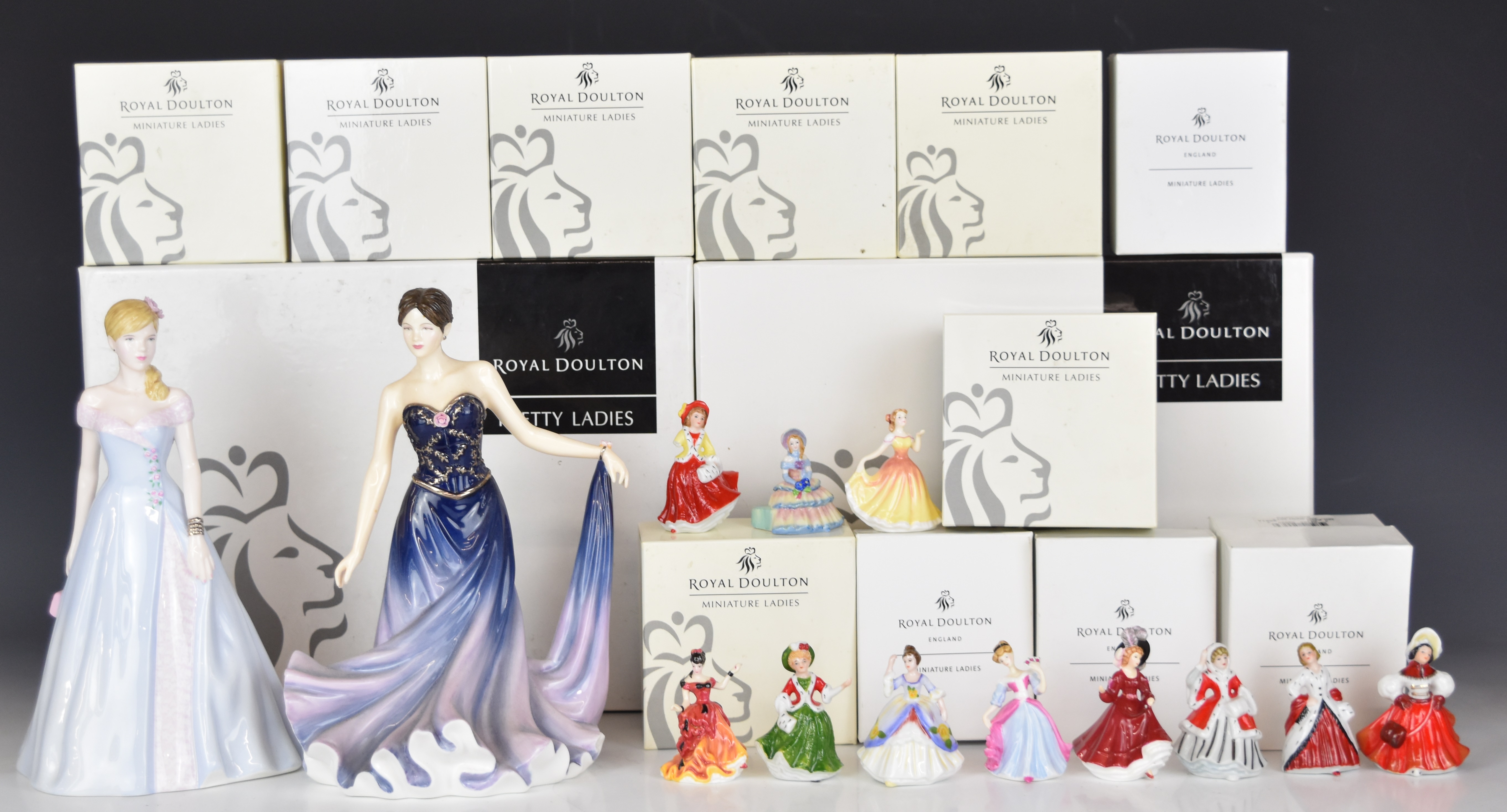 Thirteen Royal Doulton figurines comprising Catherine, Charlotte and eleven miniature ladies, - Image 8 of 14