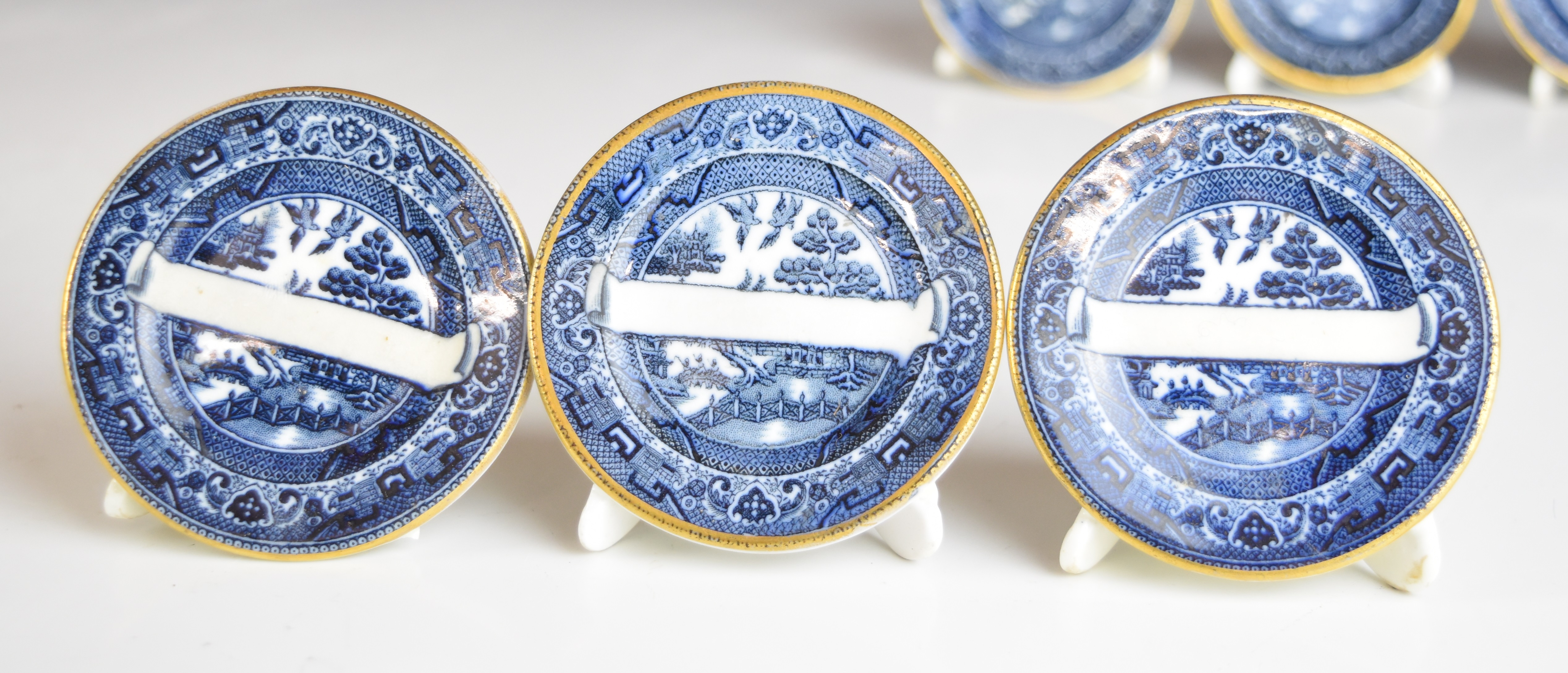 Twelve 19thC blue and white transfer printed circular place name plaques in the form of miniature - Image 4 of 6